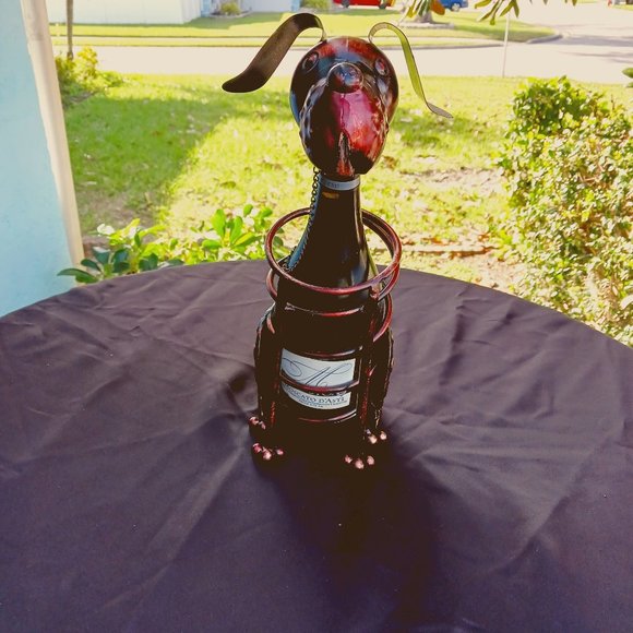 Wine Bottle Holder Dog - Metal Sculpture - Wine Rack Decor - Bloodhound/Beagle - Picture 5 of 11